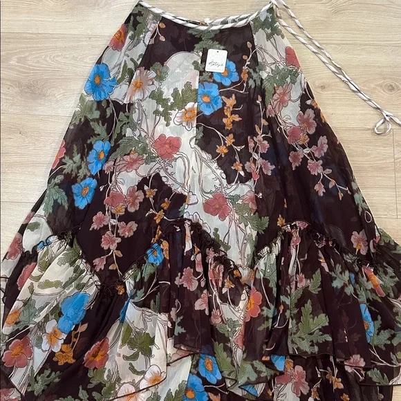 NWT Free People Palermo Villa Chiffon Maxi Skirt-Chocolate Combo - Picture 4 of 5